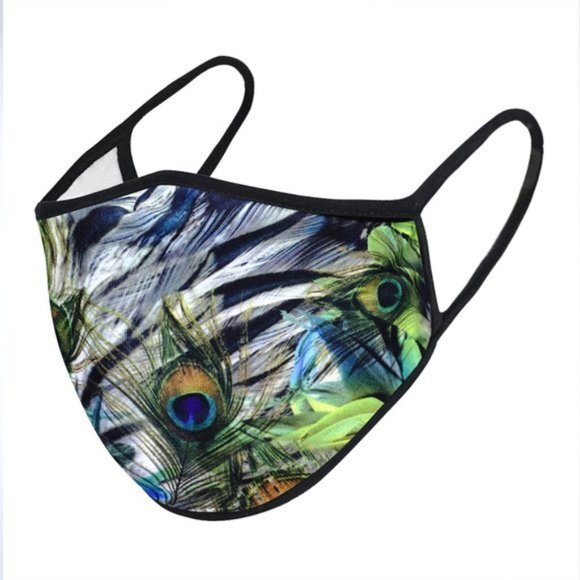 Accessories - Peacock Print Face Mask-Adult